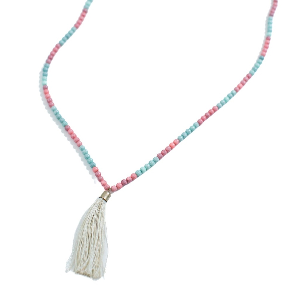 Pink and Blue Fringe Necklace